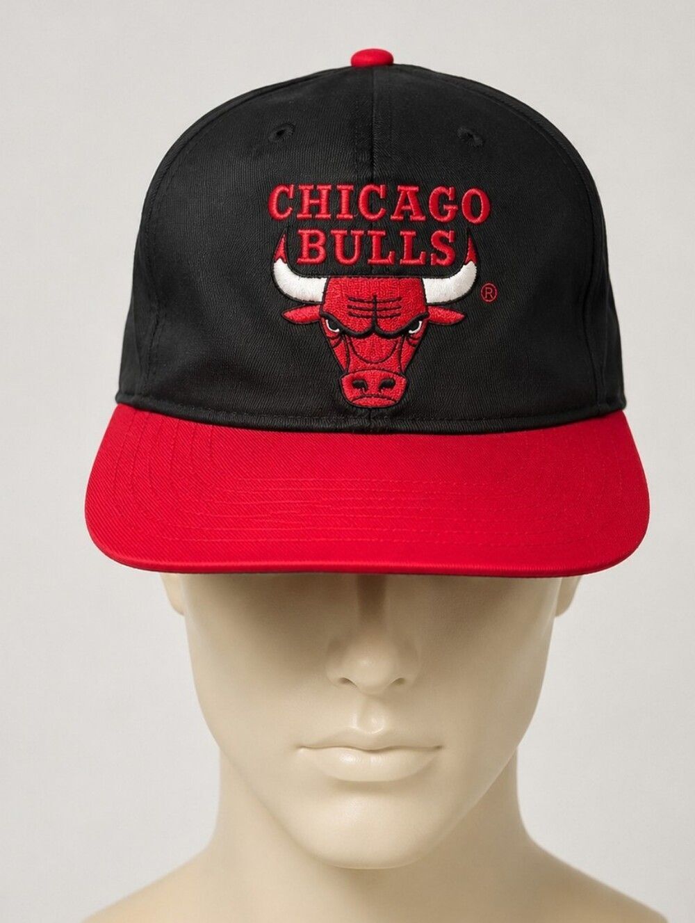 Vintage 90s Chicago Bulls Snapback Hat – Black & Red Embroidered NBA Cap